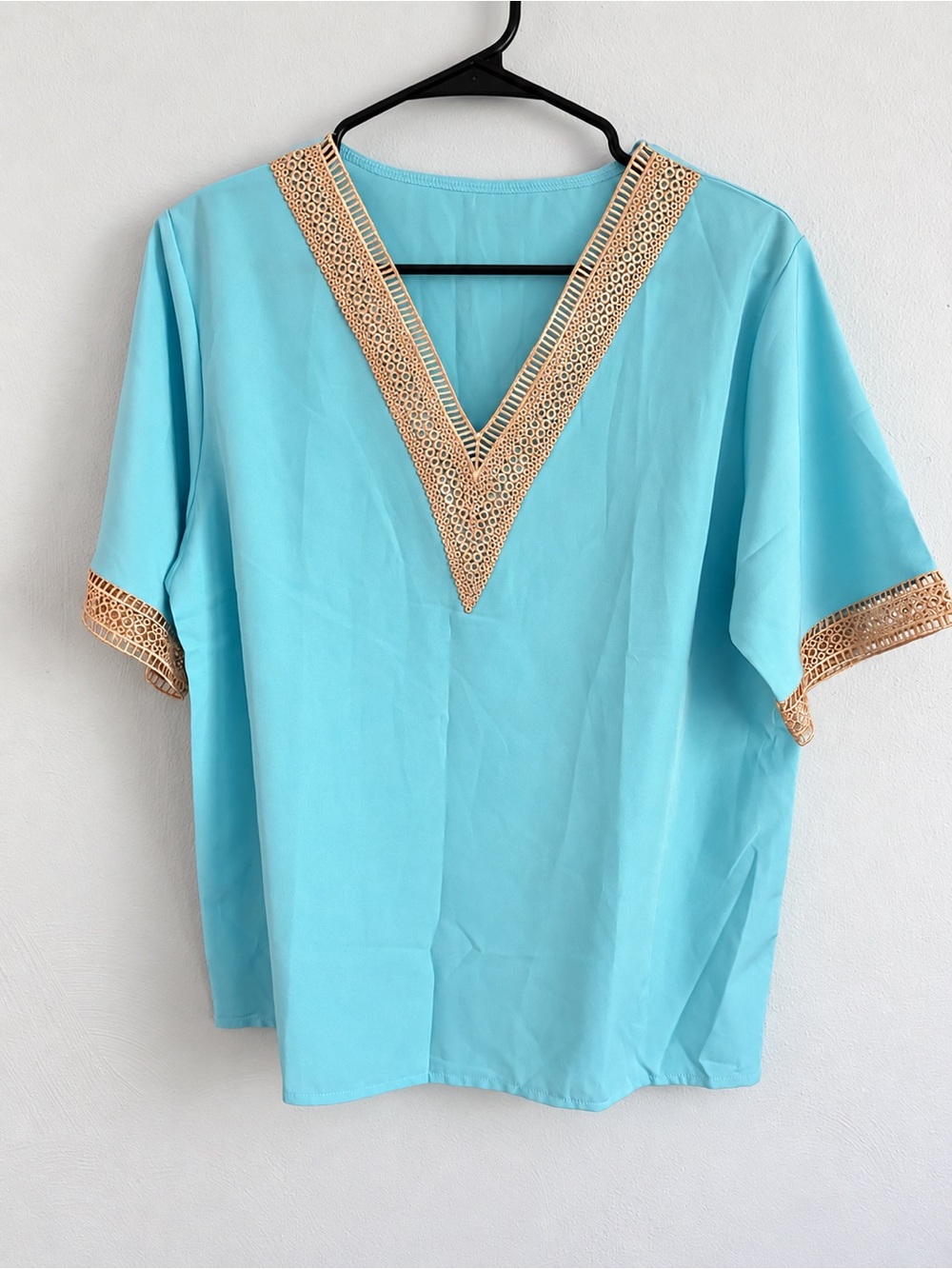 La Mode Sky Blue Top with Bronze Lace